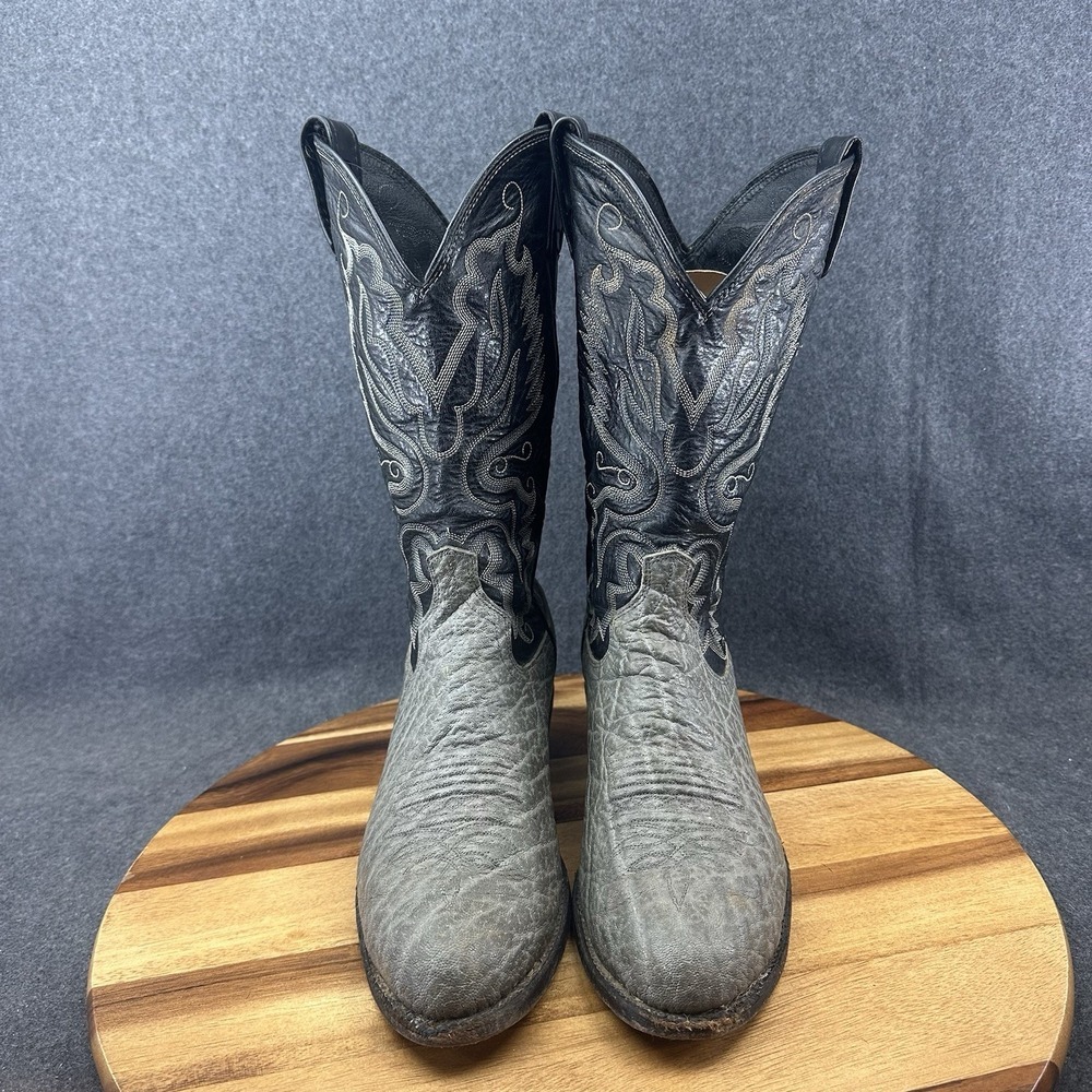Vintage Dan Post Cowboy Boots 8EW Exotic Safari Print Bullhide Cow Leather Gray - Picture 3 of 16